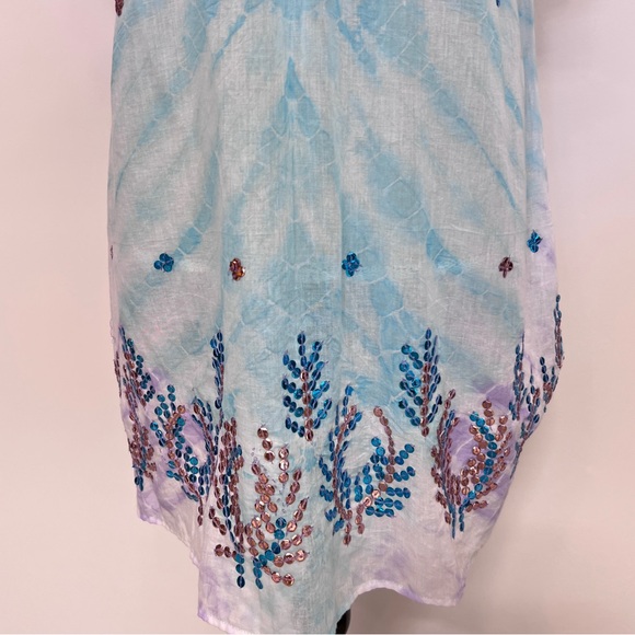 🦋Juliet Dunn🦋Aqua Ombré Off Shoulder Sequins Ruffle Dress NWT Size M - Picture 4 of 16